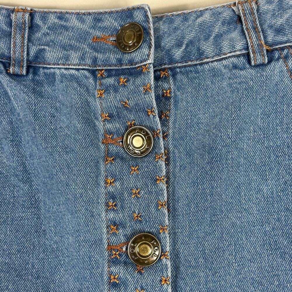 Pol Mini Skirt Womens S Medium Wash Denim Button Front Stretch Embroidered 90s - Picture 2 of 5